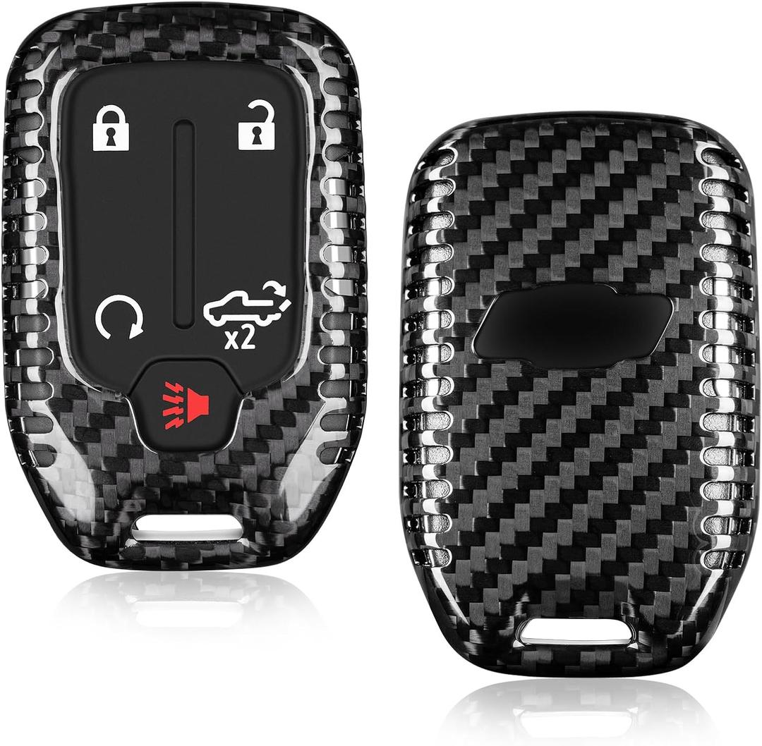 Real Carbon Fiber Key Fob Cover Compatible with Chevy with Keychain, T-carbon Full Protection Key Case Compatible with Chevrolet Silverado 1500 2500 3500 HD Suburban Tahoe Smart Key 2018-22,Black