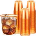 Ziliny 50pcs Disposable Stemless Glasses 12oz Crystal Plastic Wine Glasses Clear Classic Pet Cup for Meeting Weddings Birthdays Cocktail Christmas Party Supplies (Orange)