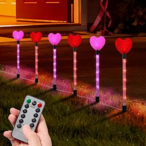  YUNVI 6 Pack Valentine's Day Pathway Lights,8 Modes LEDs Red & Pink Heart Stake Light with Timer Valentine Walkway String Lights Markers for Outdoor Backyard Patio Lawn Garden Party Decoration