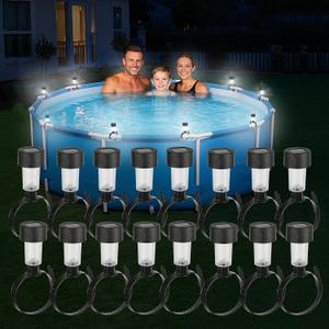 16Pcs Solar Pool Lights,Waterproof LED Solar Lights White Light at Night for Swimming Pool Lights for Above Ground Pools,Solar Framed Pool Light Pool Accessories for Frame Pool Decoration