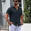 URRU Men's Muscle Dress Shirts Slim Fit Stretch Short Sleeve Casual Button Down Shirts for Men (Gray)