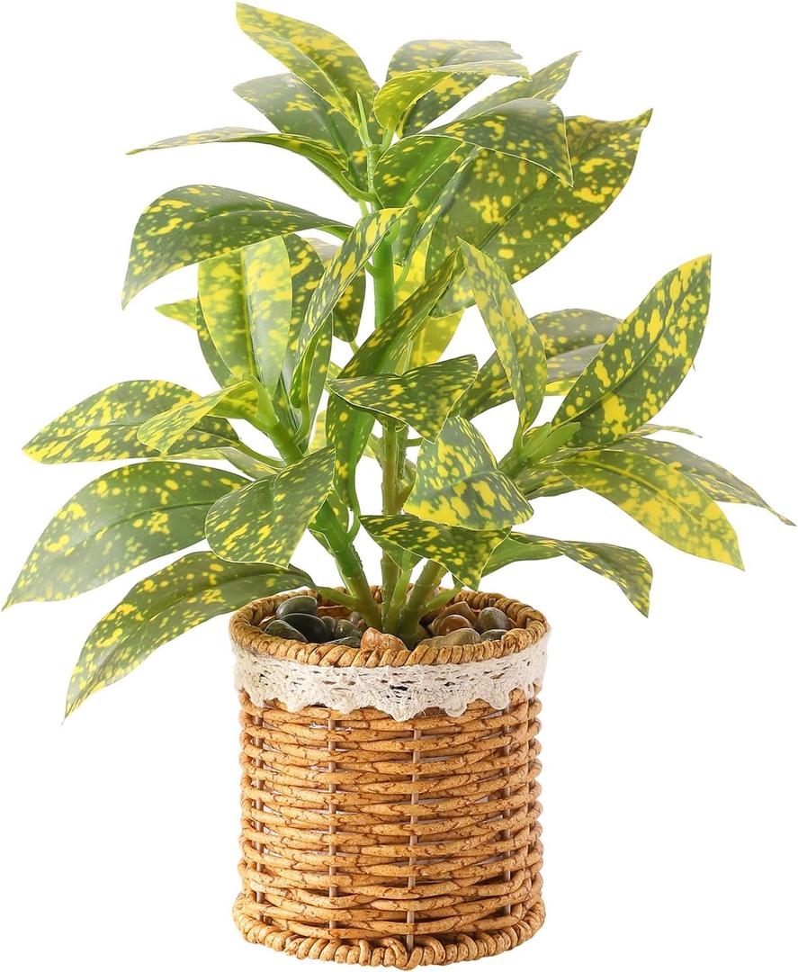 Nubry Fake Plants Artificial Potted Plants with Weaved Pot for Shelf & Table Desk | Perfect for Home Office Bathroom Farmhouse Room Coffee Table Decor 10‘’