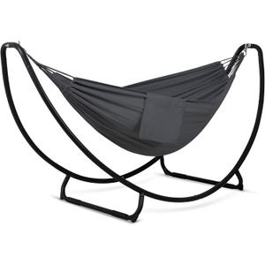 SUNCREAT Hammocks for Outside with Stand, Porch Hammock and Stand, 475 lbs Capacity, Patent Pending, Dark Gray