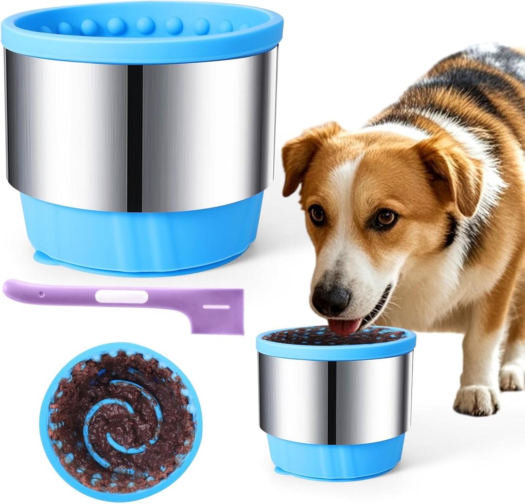 Dog Lick Bowl, Dog Bowl Slow Feeder for Dry,Wet, and Raw Food, Silicone Slow Feeder Bone Dog Bowls,Anxiety Relief Freezebone Dog Enrichment Treat Dispenser - M/L
