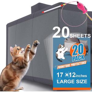 20-Pack Cat Scratch Furniture Couch Protector - Large Size 17x12inch Sofa Protectors Tape from Anti Cats Claws Scratching , Chair Corner Guards Cover for Cat Stop Scratching with 50 Twist Pins and Toy