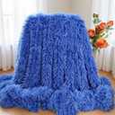 Plush Super Soft Blanket Bedding Sofa Cover Furry Fuzzy Fur Warm Throw Qulit Cozy Couch Blanket for Winter (63x79 Inches,Royal Blue)