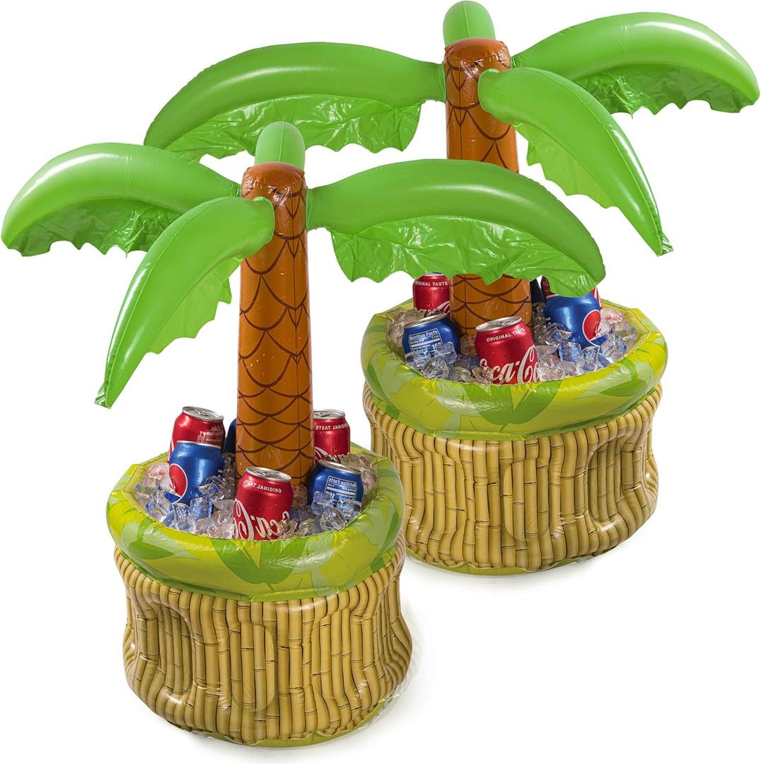 2 Pack 26" Inflatable Cooler, Beer Cooler for Parties, Luau Party Supplies for Adults, Summer Party Decorations, Inflatable Palm Tree for Beach Pool Parties, Pack of 2