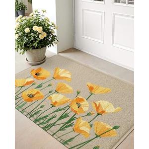 LUMI Spring Floral Door Mat, Low Profile Thin Mesh Doormats, Dirt Trapper Stain Resistant Welcome Mats, Waterproof Outside Mat for Home Decor, 24"x36", Beige