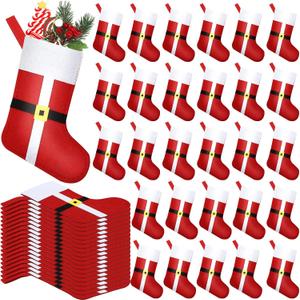 Geyoga 48 Pcs Red Mini Christmas Stockings Bulk with Santa Claus Mini Gift Stockings Fireplace Hanging Stocks Small Felt Elf Christmas Stocks Ornaments Decor for Xmas Tree Fireplace