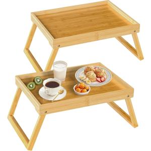 Bamboo Bed Tray Table with Folding Leg, Breakfast in Bed Tray for Eating,TV Table, Laptop Computer,Snack,Sofa or Working, Laptop Desk,2 Pack(Beige)
