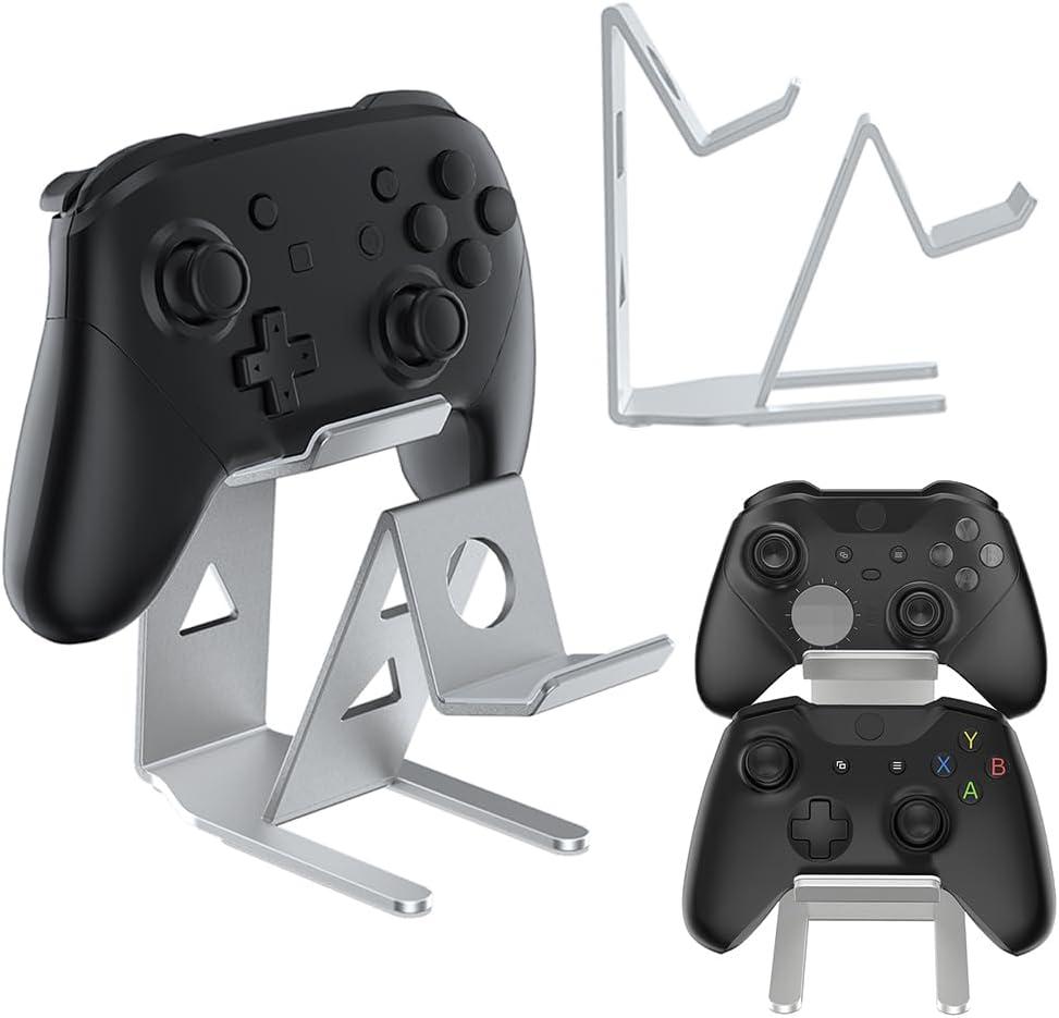 ASIEIT 2Packs Controller Holder, 2 Tier Universal Aluminum Display Stand for Desk Game Enthusiasts Gift Stand Compatible with Series XS, Elite 2, PS5, PS3, Switch Pro and Almost All Controller, Silver