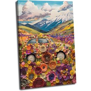 Colorful Flowers Canvas Wall Art Wildflower Textured Paintings Abstract Floral Picture Boho Floral Posters for Bedroom DecorFloral-1,16x24inch (40x60cm))