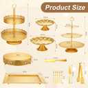 Audab Gold Dessert Table Display Set, Including Cake Stand, Cupcake Stand, Serving trays, Platters, Cake Cutting Set and Serving Tongs for Vintage Wedding Decor, Party Food Decorations