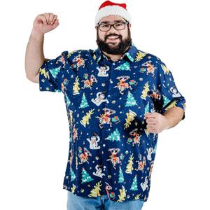 BRISIRA Big and Tall Christmas Shirts for Men Santa Hawaiian Vacation Short Sleeve Button Down Holiday Shirt Lightweight (Blue)