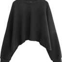 Amazhiyu Womens Cropped Hoodie Pullover Long Sleeve Crewneck Crop Tops Oversize Fit (Small, Black)