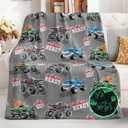 Truck Shark Glow in The Dark Blanket Truck Toys Gifts for Kids Boys Teens Age 1-16 Years Old Toddlers Birthday Christmas Halloween Excavator Construction Tractor Car Throw Room Decor Grey 50"x 60"