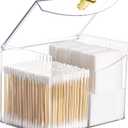 Tbestmax Qtip Holder Dispenser 2-Section Clear Bathroom Organizer 2 Grids Cotton Swab/Pad/Ball Holder Container Cosmetics Storage for Vanity