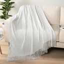 PAVILIA White Knit Throw Blanket for Couch Bed, Soft Knitted Farmhouse Sofa Throw for Living Room, Lightweight Decorative Summer Throw Blanket for Chair, Outdoor Textured Boho Blanket, 50x60