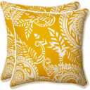 Pillow Perfect Paisley Indoor/Outdoor Accent Throw Pillow, Plush Fill, Weather, and Fade Resistant, Floor - 25" x 25", Yellow/Ivory Addie
