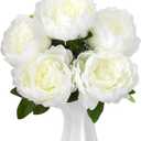 2 x Peonies Artificial Flowers, 17 Inch Fake Silk Peonies Flowers Bouquet with Stems for Vase Arrangements, Wedding Centerpiece Party Home Decor (White)