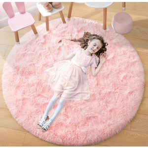 Fluffy Round Rug 8Ft,Pink Rugs for Bedroom Girls,Fuzzy Rug for Kids Room,Shaggy Bedroom Circle Carpet,Soft Playroom Rug,Shag Nursery Rug,Room Decor Aesthetic