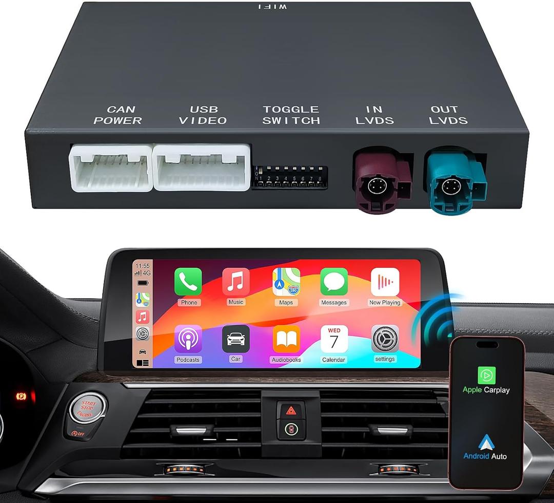 Wireless CarPlay Android Auto Retrofit Kit Decoder Box for BMW NBT System 1/2/ 3/4/ 5/6 7 Series X3/ X4 /X5/ X6 2012-2016, Support Android Auto, Mirror Link,Backup Camera, GPS, Siri, YouTube