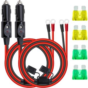 2PCS 12 AWG Heavy Duty Cigarette Lighter Plug, 3.3 FT Cigarette Lighter Male Plug Adapter Cable with LED Lights and Fuse Box, Male Cigarette Lighter Plug, Car Accessories for Inverter, Air Pump