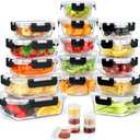 AMALEKO 42pcs Glass Food Storage Containers with Snap Locking Lids Set, Glass Meal Prep Containers (21 Container & 21 Lids),Leak Proof Lunch Containers BPA-Free,Black