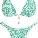 ZAFUL Women's Floral Bikini Set Color Block Double Spaghetti Strap High Cut Swimsuit Two Piece Bathing Suits (Green, S)