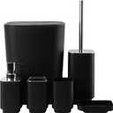 Bathroom Accessory Set 6 Piece Bathroom Accessories Set with Toothbrush Holder&Cup,Soap Dispenser& Dish,Toilet Brush Holder,Trash Can Plastic Gift Set for Bathroom Decorative Countertop (Black