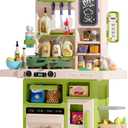 Kids Kitchen Playset Set, 63PCS Pretend Play Kitchen Toys for Toddlers, Cooking Stove with Steam Sound Light, Play Sink with Manual Faucet, Play Food Accessories Gift for Boys, 33H Green