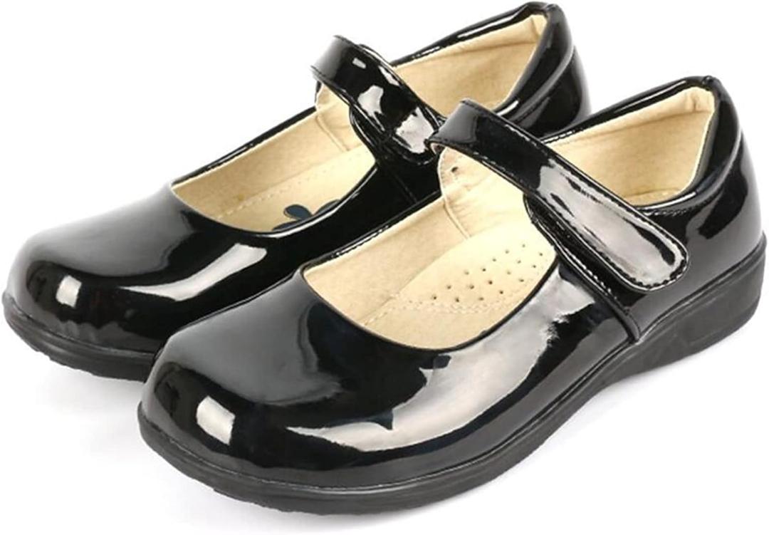 DADAWEN Girl's Strap School Uniform Dress Shoe Mary Jane Flat (Toddler/ Little Kid/ Big Kid) Black/ Patent US Size 1 M Little Kid