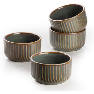 DAFUCERAMIC Ramekins 8 oz Oven Safe, Porcelain Creme Brulee Ramekins Pudding Custard Cups Small Ceramic Souffle Dishes Baking Bowls Set of 4 (GREEN BLUE)