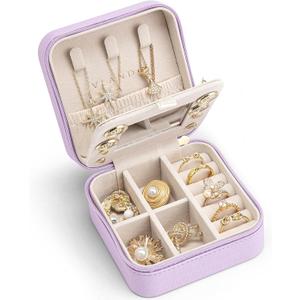 Vlando Small Travel Jewelry Box Organizer - Girls Women Gift Rings Earrings Necklaces Jewelry Storage Display Case with Mirror Purple