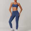 Women's Workout Sets 2 Piece Seamless Sports Bra Scrunch Butt High Waist Impact Leggings Gym Yoga Outfits (Blue, XL)