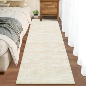 Cream White Solid Runner Rug, 2' x 6', Machine Washable, Non-Slip, Low Pile, Modern Indoor Runner Rug for Living Room Bedroom Laundry