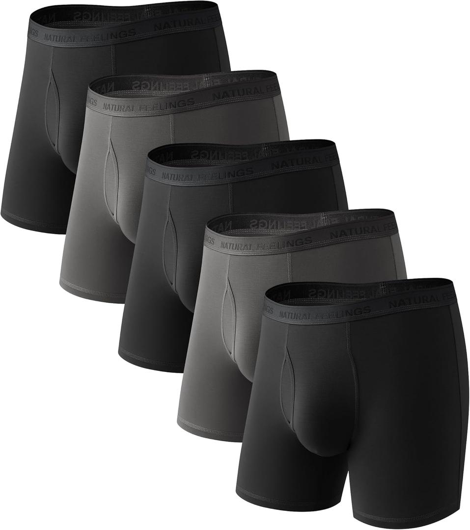 Natural Feelings Men's Underwear Viscose from Bamboo Boxer Briefs Underwear Pack for Men (Medium, 5: Black Grey)