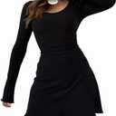MiiVoo Women's Short/Long Sleeve Casual Mini Dress Square Neck Stretchy Bodycon Party Club Short Dresses (Black, XS)