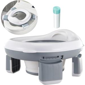 PandaEar Foldable Portable Potty Training Seat for Toddler Kids Travel with Travel Bag and Storage Bag (Grey)