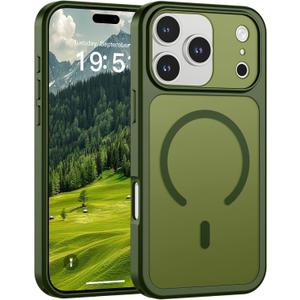 SUPFINE Magnetic for iPhone 17 Pro Case (Compatible with MagSafe)(Military Grade Drop Protection)(Camera Protection) Translucent Matte Shockproof Phone Cover,Cangling Green