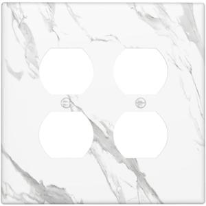 White Vein Marble Abstract Luxury Minimalism Outlet Covers 2 Gang Double Duplex Decorative Light Switch Covers Electrical Wallplates Socket Faceplate for Bathroom Kitchen Decor