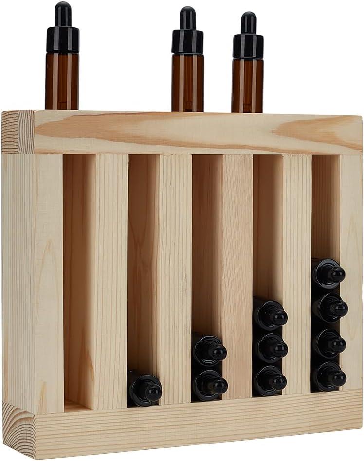 FINGERINSPIRE Wooden Essential Oils Storage Rack 5 Slots Oil Bottle Display Holder PapayaWhip Color Rectangle Wood Holder Tabletop Display Stand for Perfume Storage