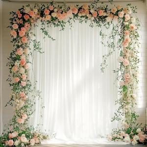 Asee'm 10x8FT Ivory Backdrop Curtains for Parties, Polyester Photo Fabric Curtain Backdrop Drapes for Birthday Wedding Party Decor Background Photography with Rod Pocket, 5x8FT, 2 Panels