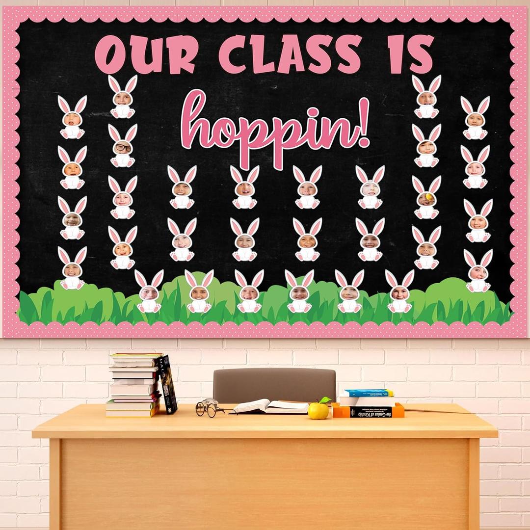 Fuutreo 70 Pcs Easter Bunny Paper Cutout DIY Classroom for Bulletin Board Decorations Class is Hoppin Photo Craft Set for School Classroom Chalkboard Wall Supplies(Easter Style)