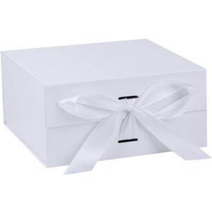 OEMVALATY White Gift Box,10x10x5 Inches Gift Boxes with Lids for Presents with Magnetic Closure and Ribbon for Wedding,Storage,Birthday