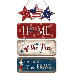 4th of July Patriotic Wooden Door Sign Independence Day Star Wreath Decor Home Of The Free Because Of The Brave 250th Anniversary Farmhouse Rustic Plaque for Wall Front Porch Party Memorial Day Decor Large