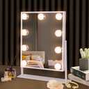 Hansong Vanity Mirror with Lights Lighted Makeup Mirror with 9 LED Bulbs Plug in Light Up Makeup Mirror with Lights 360 Rotation with 10x Magnifying Mirror Tabletop (White)