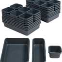 BYCY 32 PCS Desk Drawer Organizers - Interlocking Tool Boxes with 3 Sizes, Office, Bathroom, Kitchen, Makeup (Dark Grey)