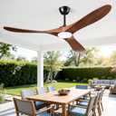 60 Inch Ceiling Fans with Lights and Remote, Solid Walnut Wood 3 Blade Modern Ceiling Fan, Quiet DC Motor, 6 Speeds, Timer, Dimmable LED, Indoor & Covered Outdoor Living Room, Bedroom, Patio (Walnut)