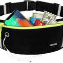 USHAKE Slim Running Belt, Workout Fanny Pack for Men Women,Exercise Waist Pack for Apple iPhone Holder, Runner Belt for Running Walking Cycling Camping Gym (black/3 yellow zippers)